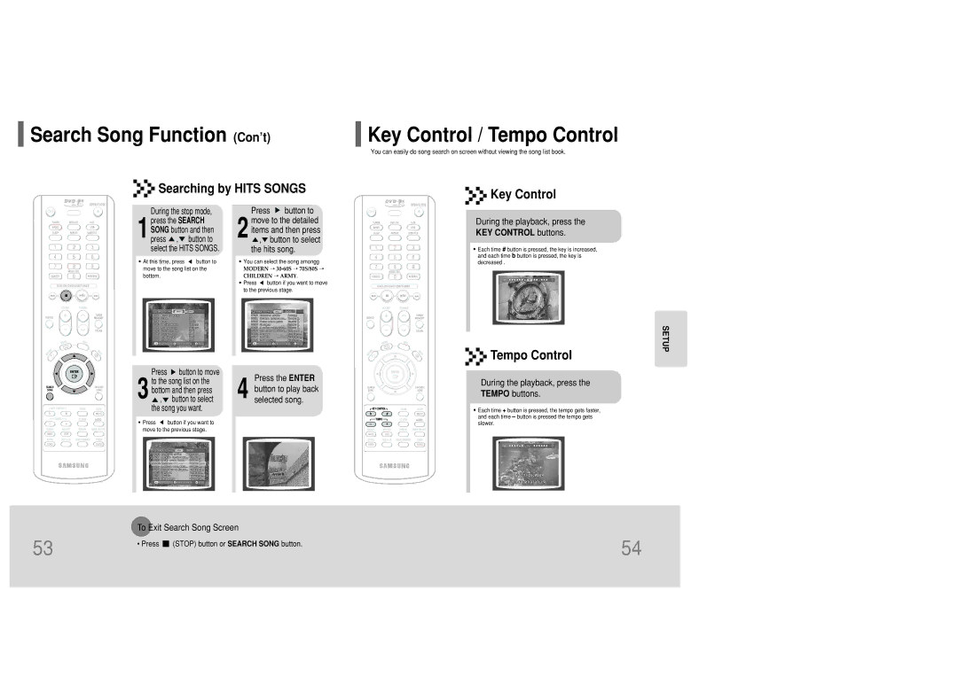 Samsung MM-KC10Q/XFO manual Key Control / Tempo Control, Searching by Hits Songs, KEY Control buttons 