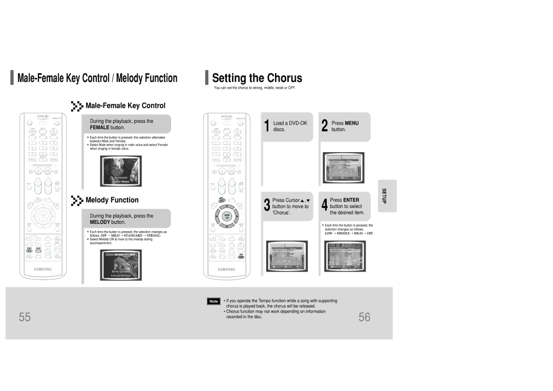 Samsung MM-KC10Q/XFO manual Setting the Chorus, Male-Female Key Control, Melody Function, Female button, Melody button 