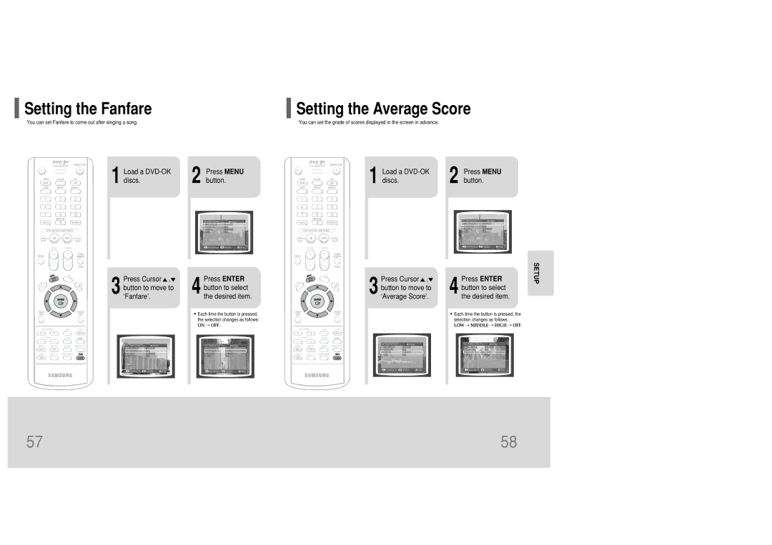 Samsung MM-KC10Q/XFO manual Setting the Fanfare, Setting the Average Score 