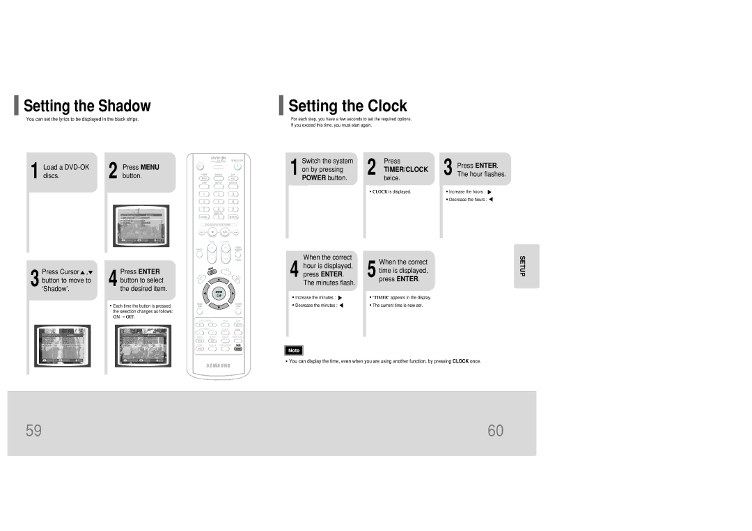 Samsung MM-KC10Q/XFO manual Setting the Clock, Setting the Shadow 