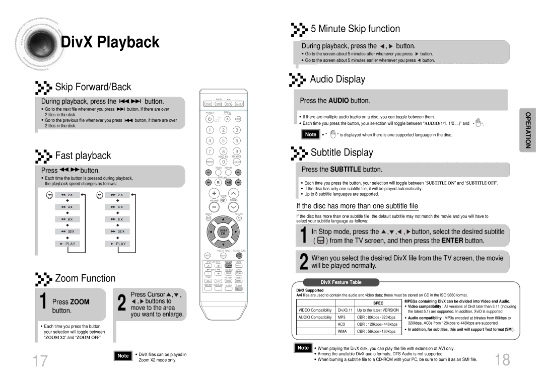 Samsung MM-KT8Q/XFU manual DivX Playback 