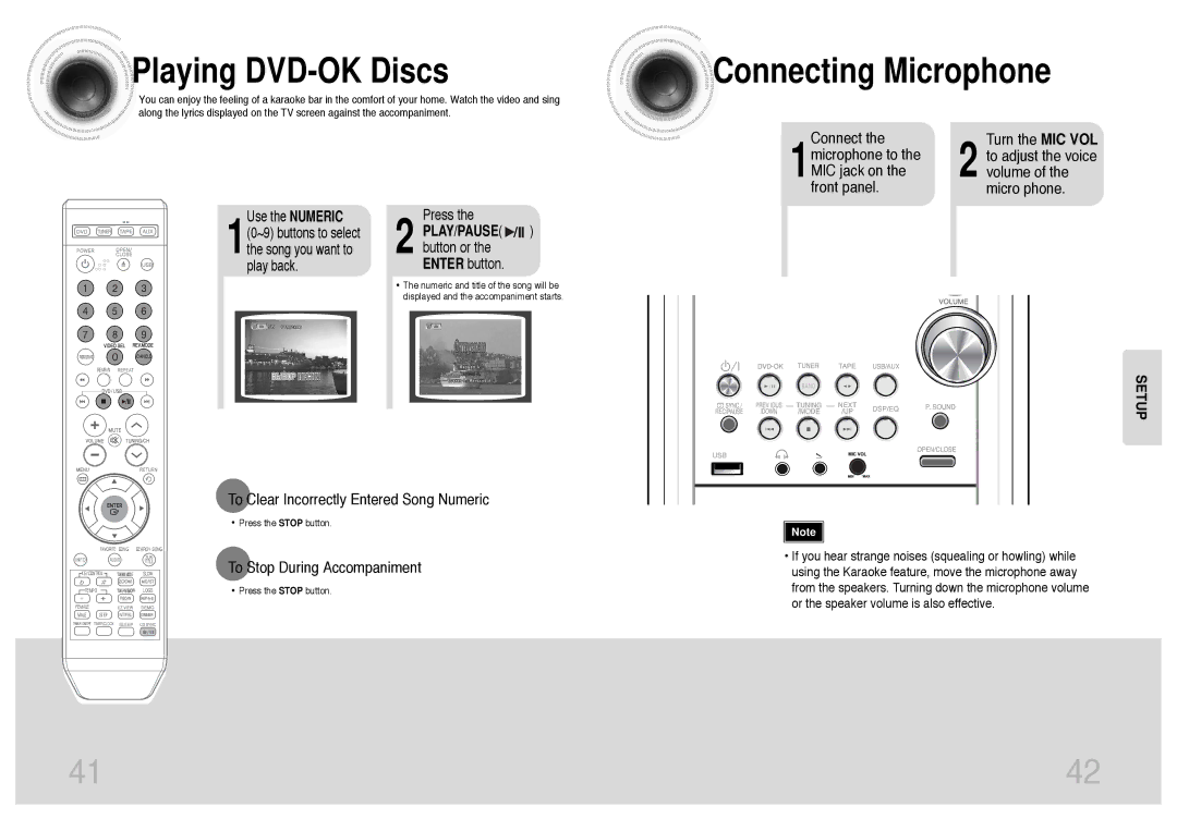 Samsung MM-KT8Q/XFU manual Playing DVD-OK Discs Connecting Microphone, To Clear Incorrectly Entered Song Numeric, Press 