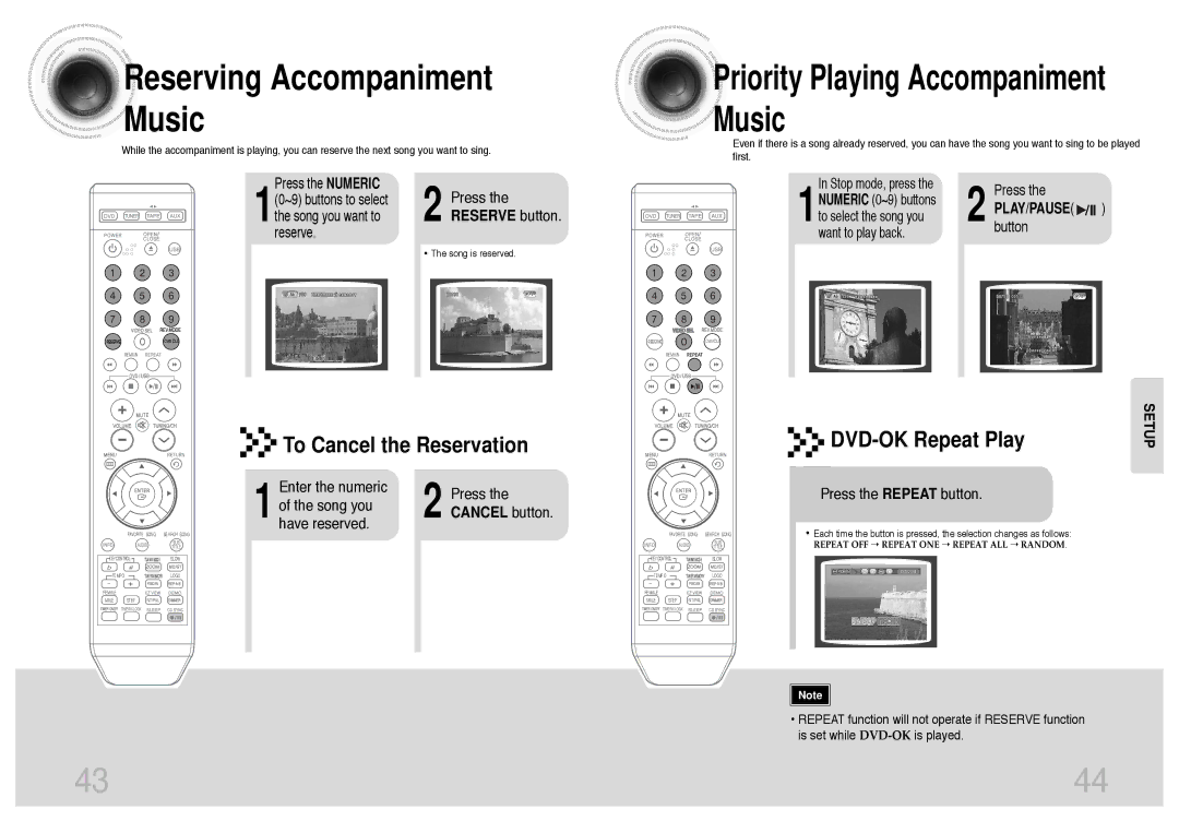 Samsung MM-KT8Q/XFU manual To Cancel the Reservation, DVD-OK Repeat Play, Reserve button, Cancel button 