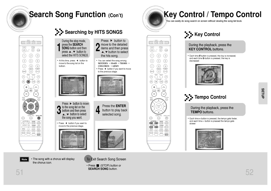 Samsung MM-KT8Q/XFU manual Key Control / Tempo Control, Searching by Hits Songs, KEY Control buttons 