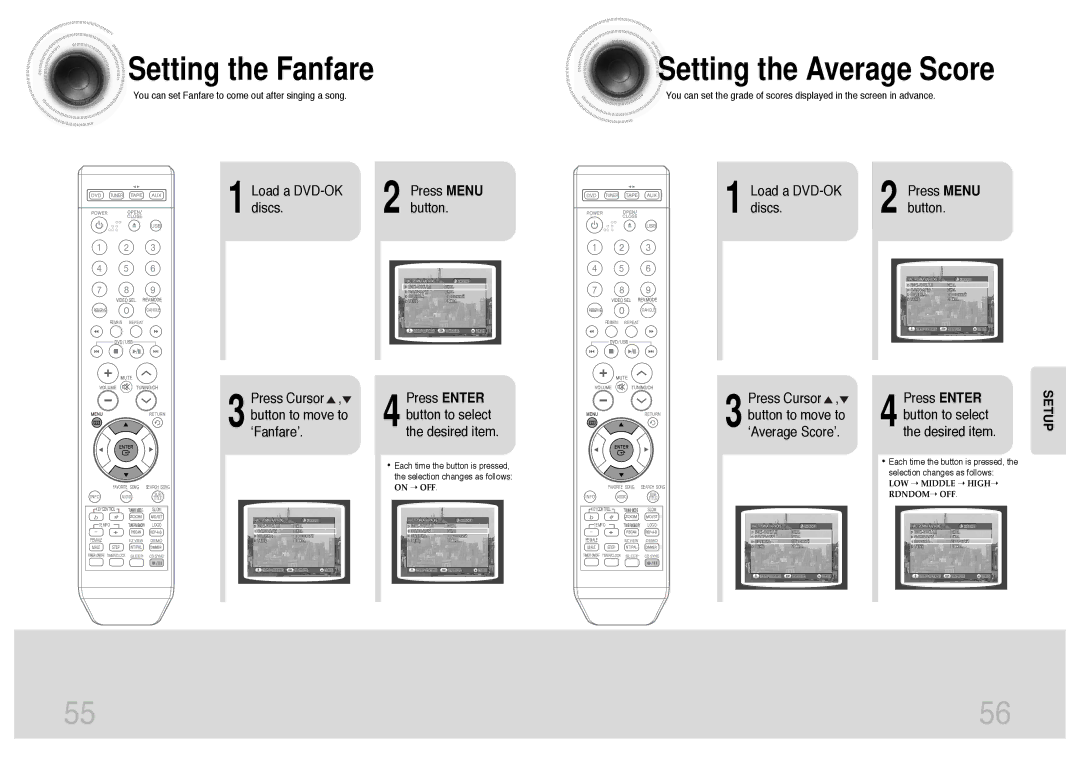 Samsung MM-KT8Q/XFU manual Setting the Fanfare, Setting the Average Score 