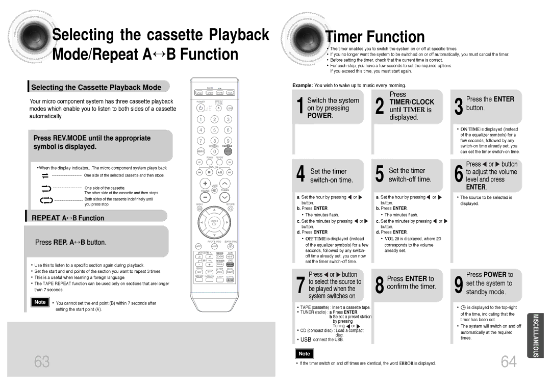 Samsung MM-KT8Q/XFU manual Press REV.MODE until the appropriate symbol is displayed, Power 