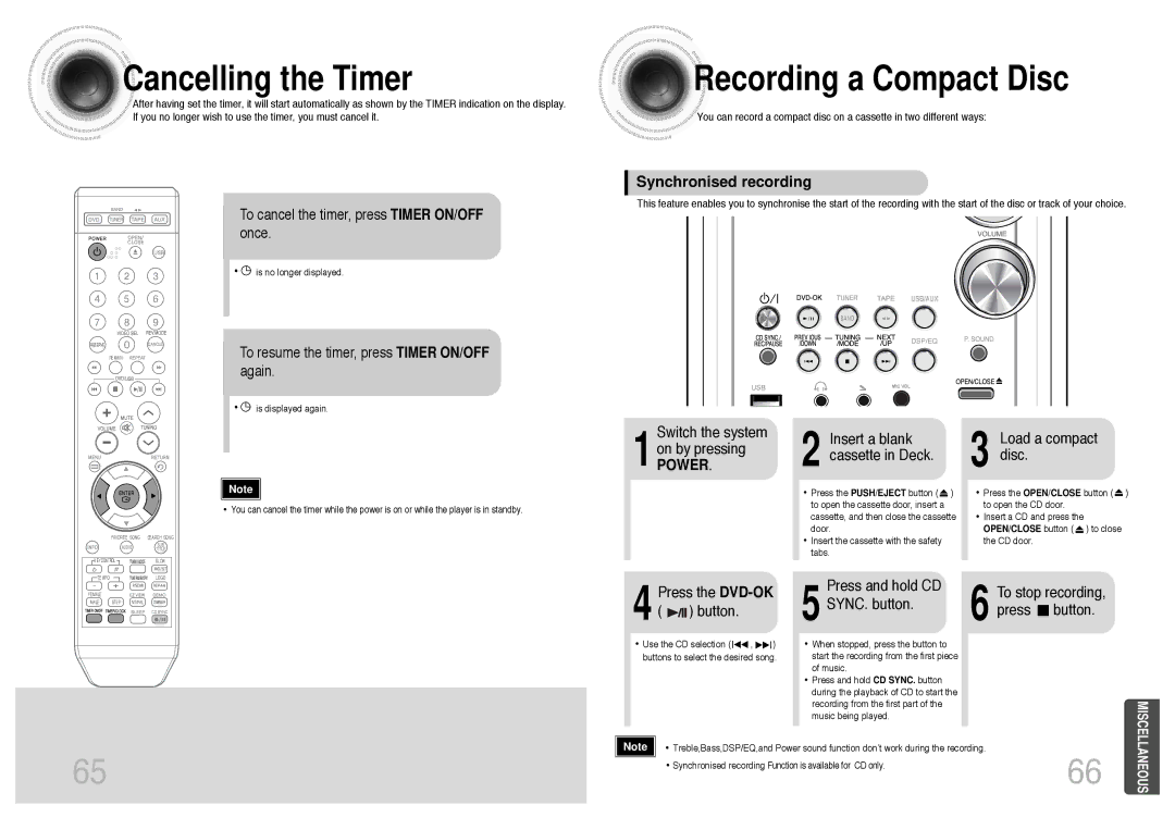 Samsung MM-KT8Q/XFU Cancelling the Timer, Recording a Compact Disc, Switch the system On by pressing, Load a compact disc 