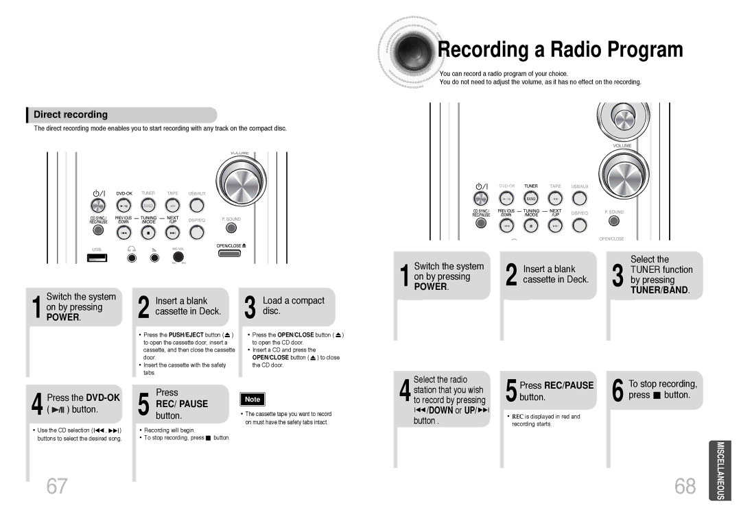 Samsung MM-KT8Q/XFU manual Recording a Radio Program, REC/ Pause button, 5Press REC/PAUSE, To stop recording, press button 