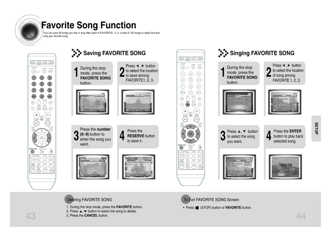 Samsung MM-KX7Q/NWT manual Favorite Song Function, Saving Favorite Song Singing Favorite Song 