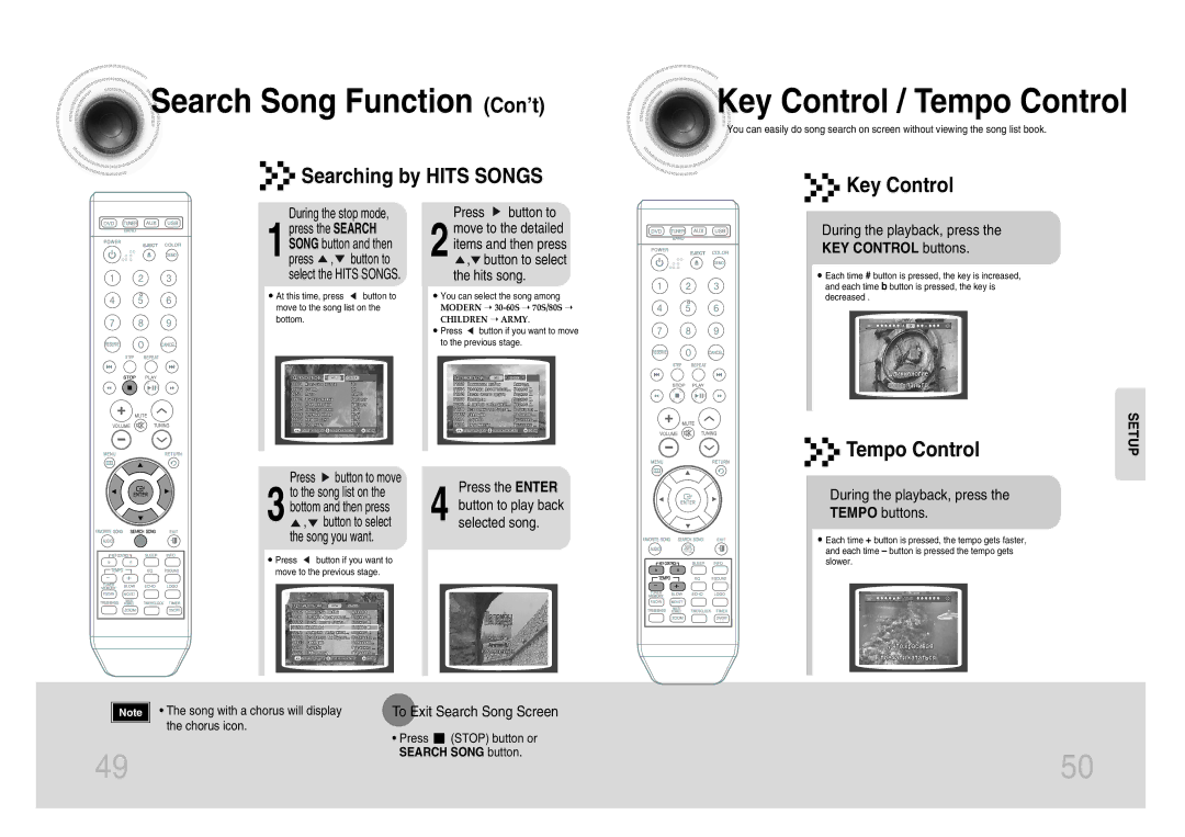 Samsung MM-KX7Q/NWT manual Key Control / Tempo Control, Searching by Hits Songs, KEY Control buttons 