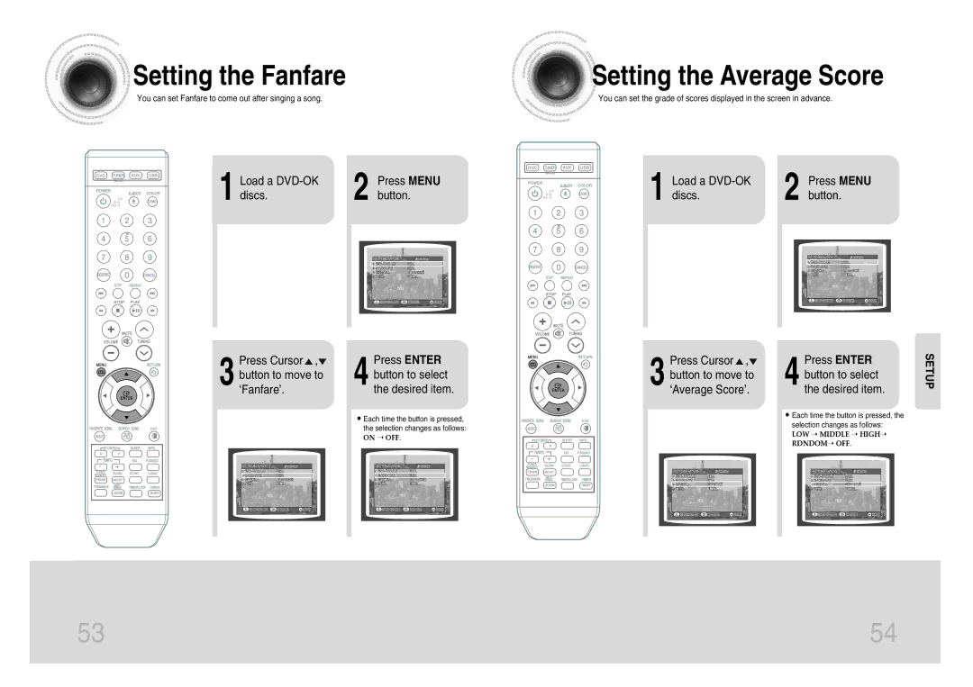 Samsung MM-KX7Q/NWT manual Setting the Fanfare, Setting the Average Score 