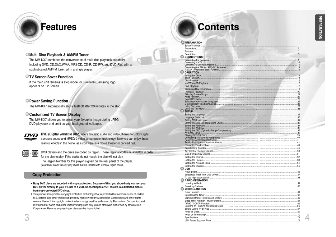 Samsung MM-KX7Q/NWT manual Contents 