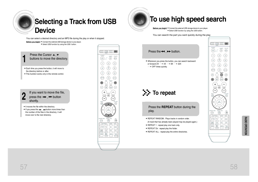 Samsung MM-KX7Q/NWT manual Selecting a Track from USB Device, To use high speed search 