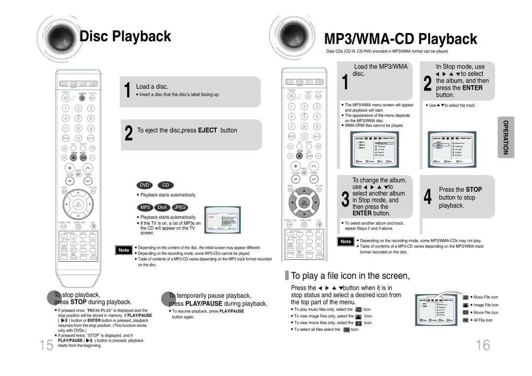 Samsung MM-KX7Q/NWT manual Disc Playback MP3/WMA-CD Playback, Load a disc, Button to stop 