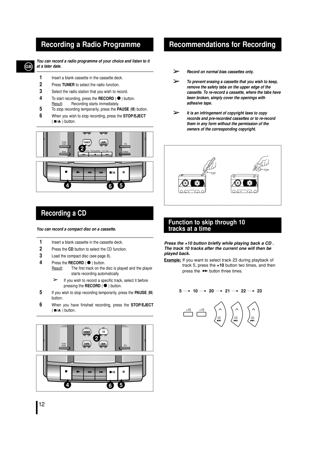 Samsung MM-L2, MML2RH/ELS, MML2LH/ELS manual Recording a CD, You can record a compact disc on a cassette, 10 20 21 22 