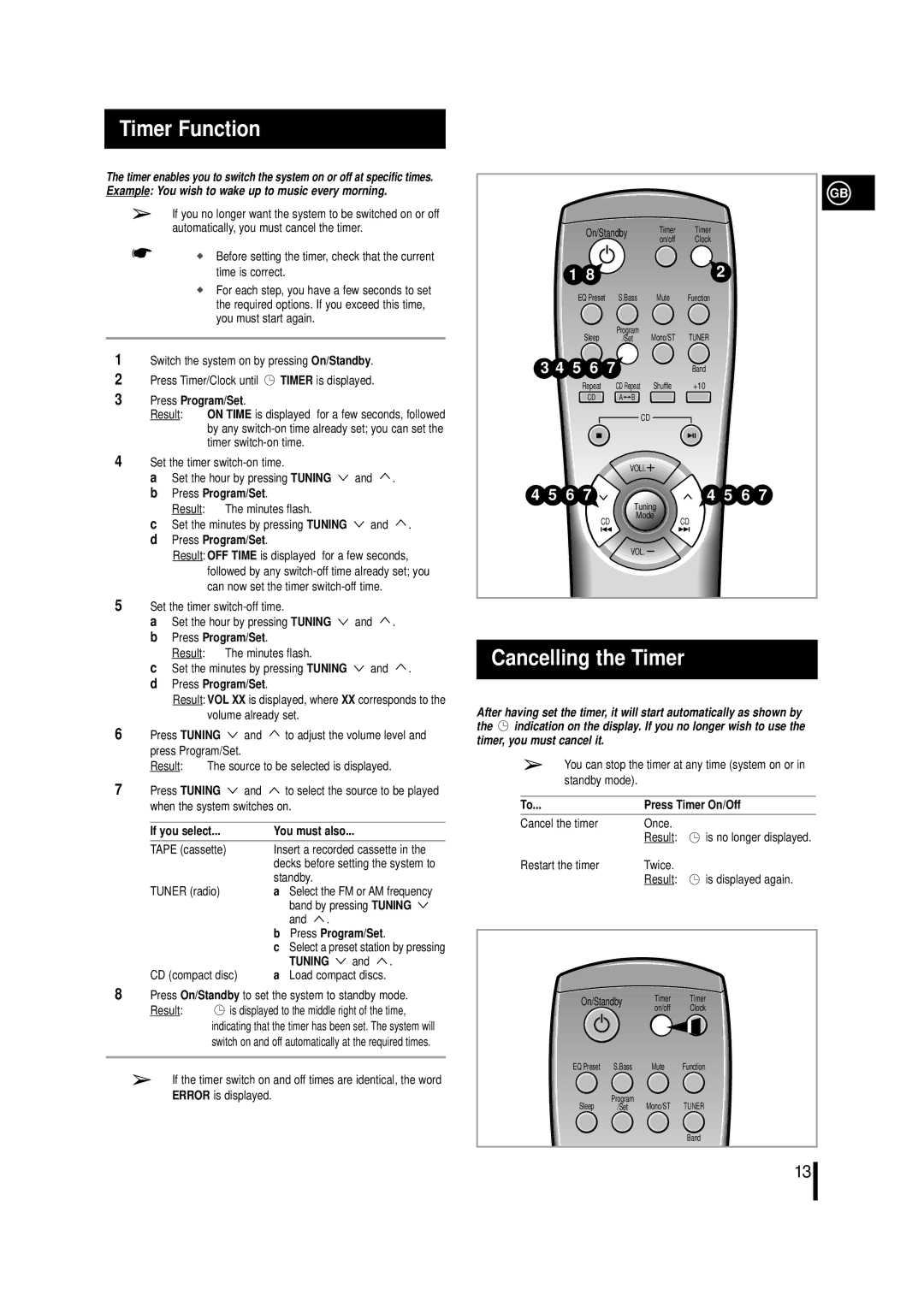 Samsung MML2RH/ELS, MM-L2, MML2LH/ELS Timer Function, Cancelling the Timer, If you select You must also, Press Timer On/Off 