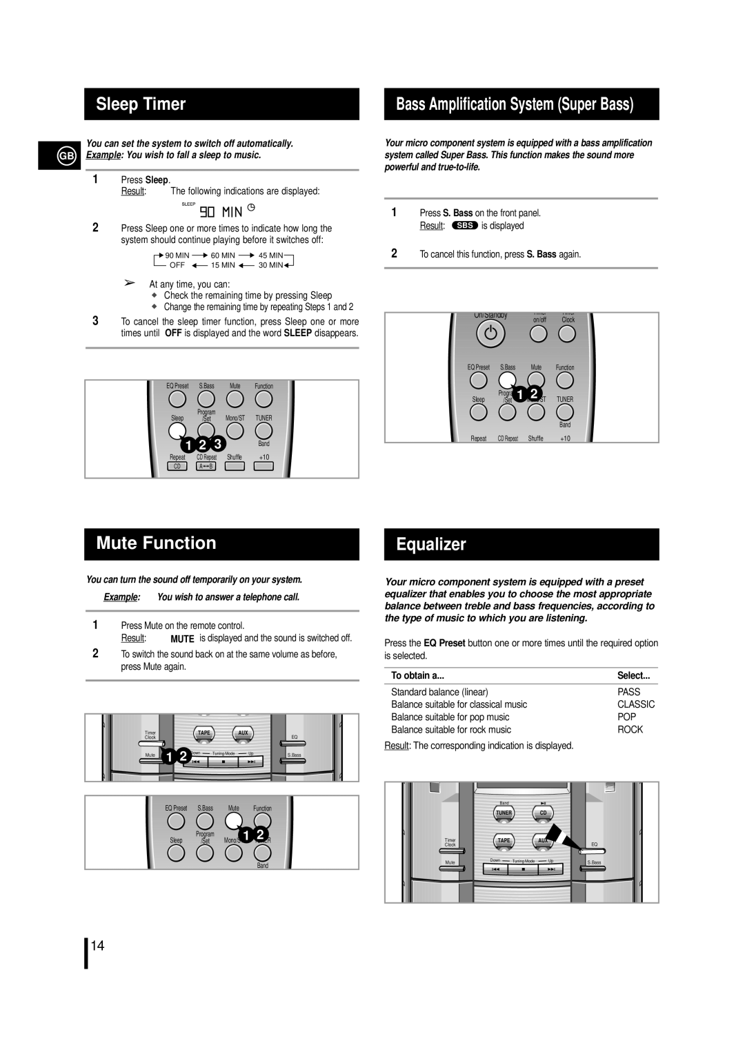 Samsung MML2LH/ELS, MM-L2, MML2RH/ELS manual Sleep Timer, Mute Function, Equalizer, To obtain a 