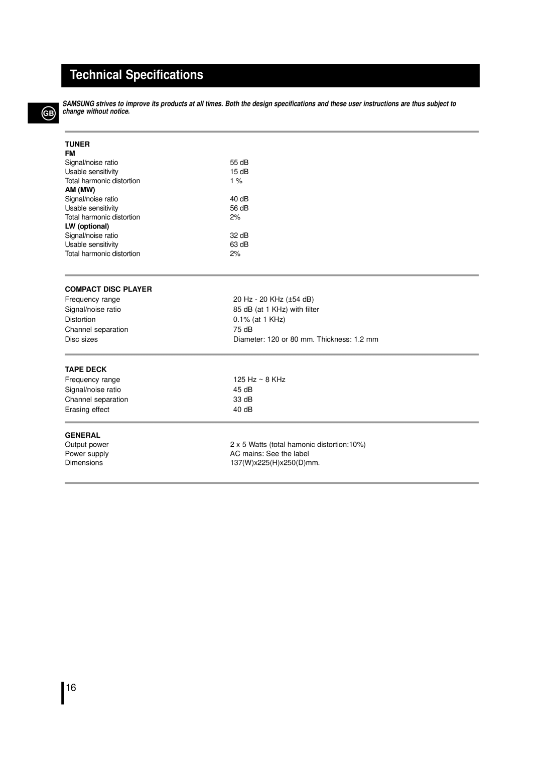 Samsung MML2RH/ELS, MM-L2, MML2LH/ELS manual Technical Specifications, Change without notice, LW optional 