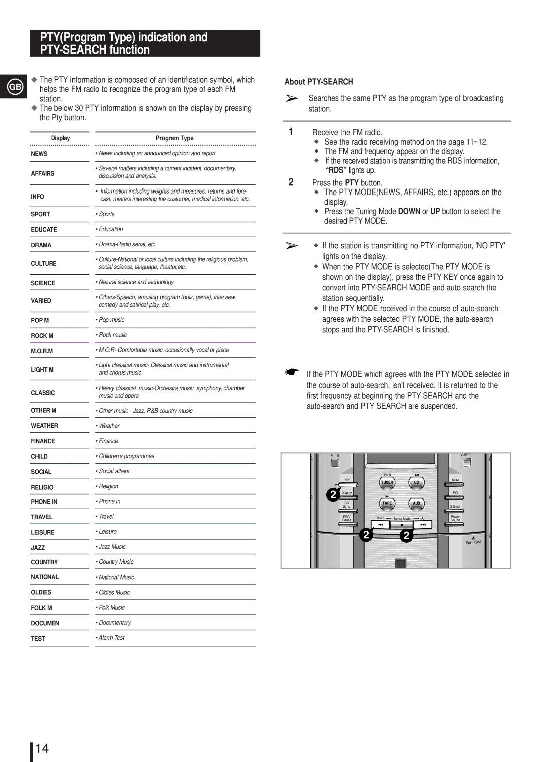 Samsung MM-L4, MML4RH/ELS manual Station, About PTY-SEARCH 