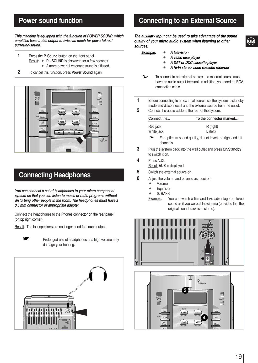 Samsung MML4RH/ELS, MM-L4 manual Power sound function, Connecting Headphones 