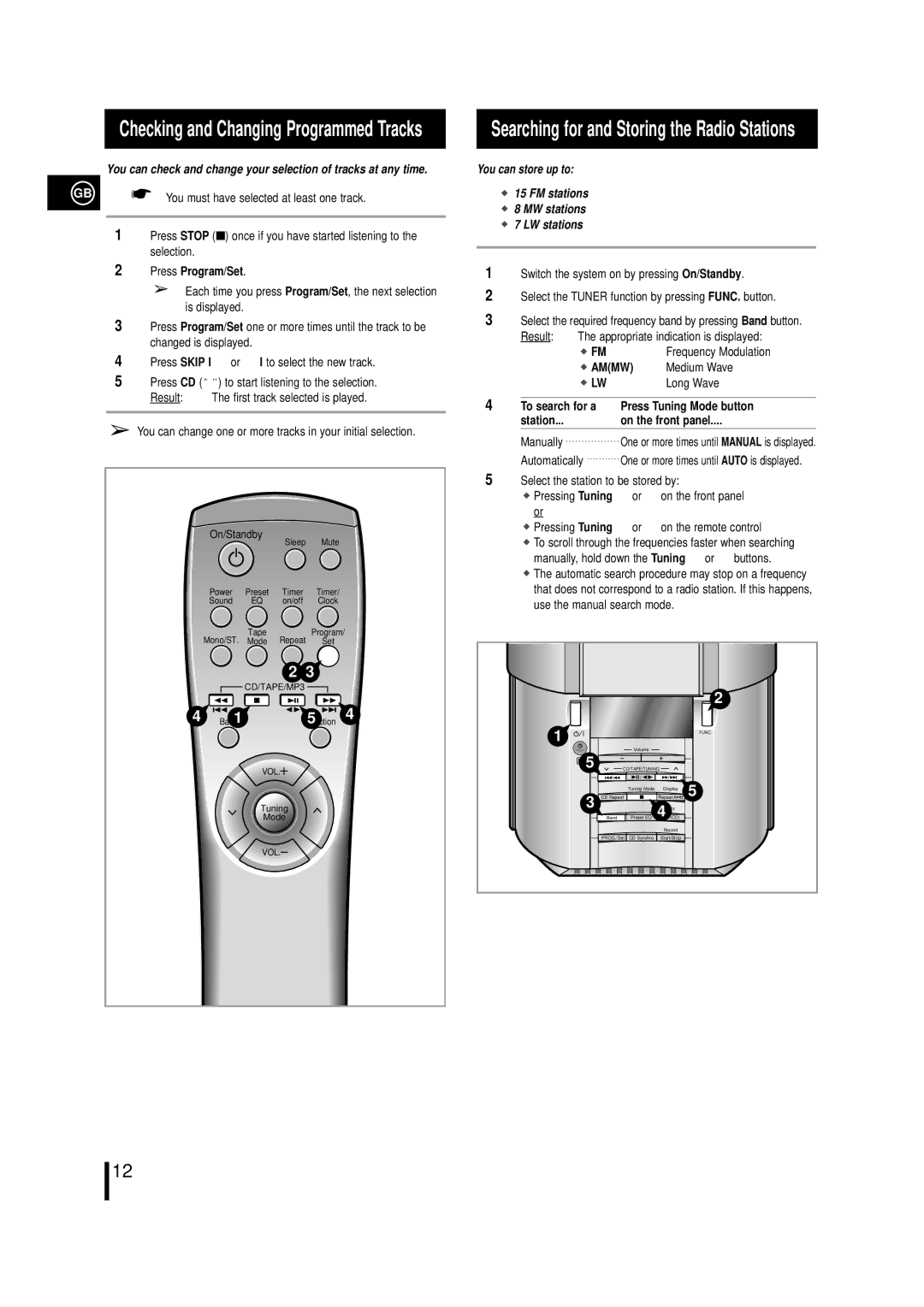 Samsung MM-L7, MML7 Checking and Changing Programmed Tracks, You can store up to FM stations MW stations LW stations, Ammw 