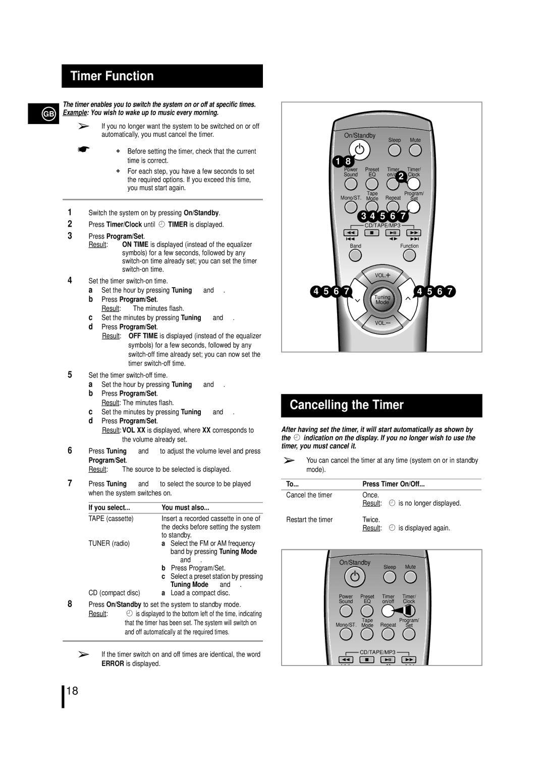 Samsung MM-L7, MML7RH/ELS, MML7QH/XFO manual Timer Function, Cancelling the Timer, 5 6 