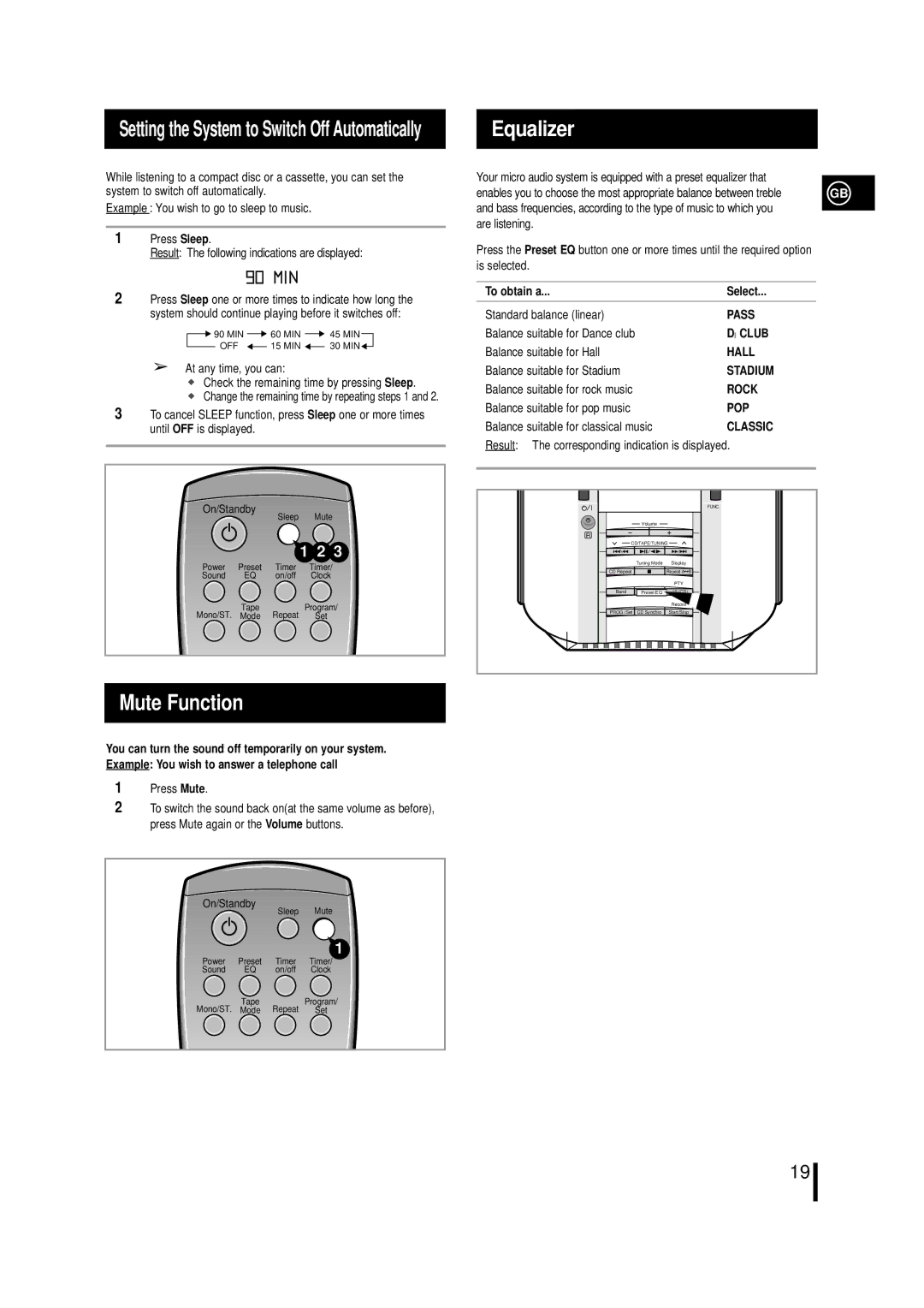 Samsung MML7QH/XFO, MM-L7 manual Equalizer, Mute Function, Setting the System to Switch Off Automatically, Are listening 