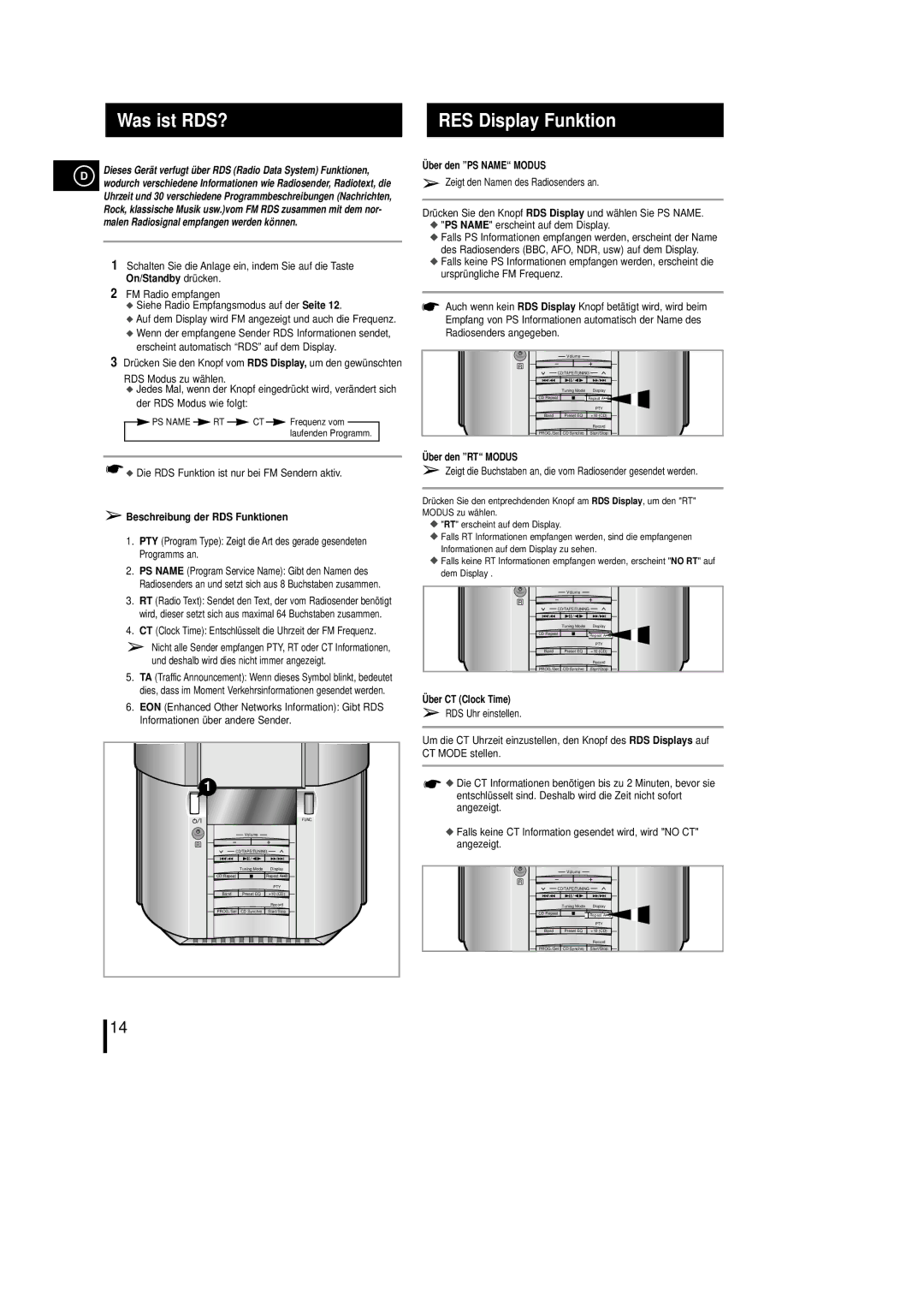 Samsung MM-L7 Was ist RDS? RES Display Funktion, Ber den PS Name Modus, Die RDS Funktion ist nur bei FM Sendern aktiv 