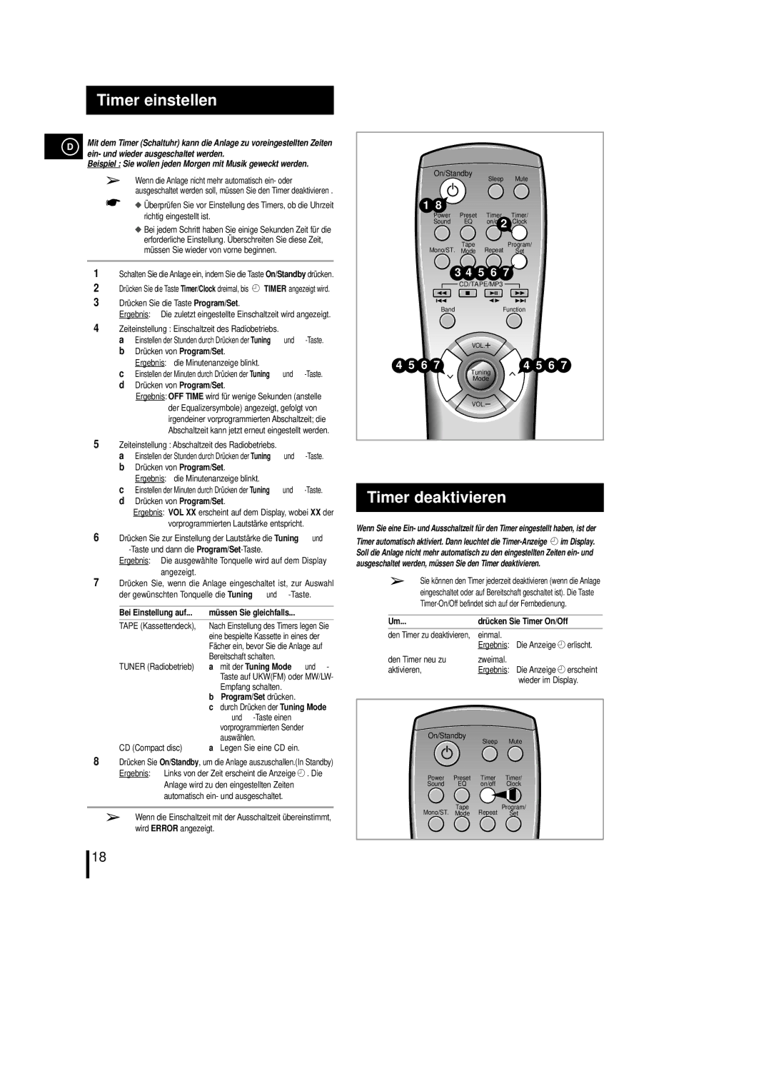 Samsung MM-L7, MML7RH/ELS manual Timer einstellen, Timer deaktivieren, Drü cken Sie Timer On/Off 