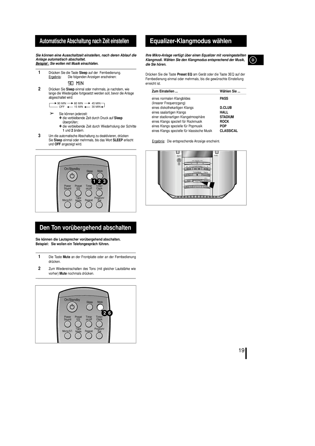 Samsung MML7RH/ELS, MM-L7 manual Equalizer-Klangmodus wählen, Den Ton vorü bergehend abschalten 