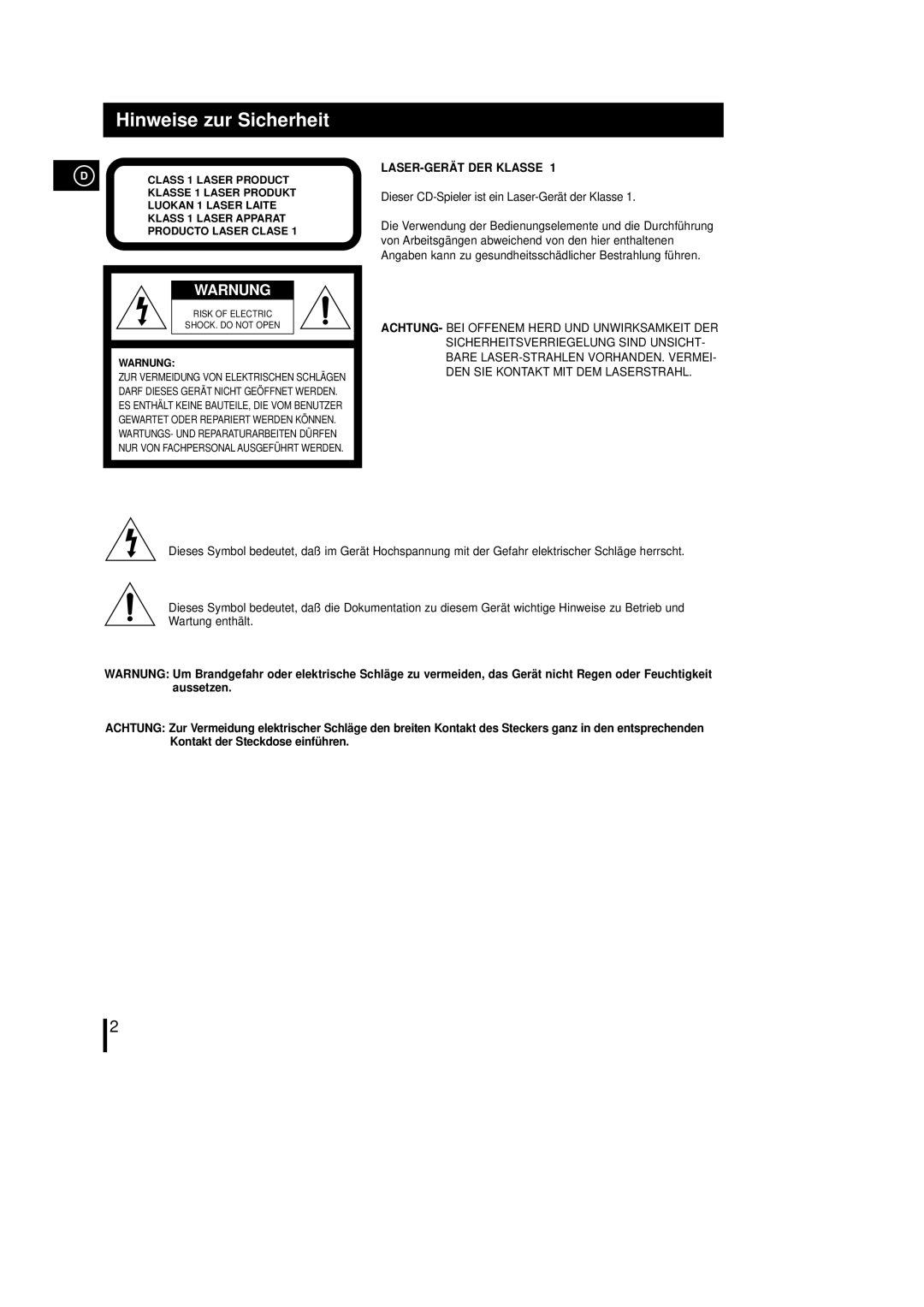 Samsung MM-L7, MML7RH/ELS manual Hinweise zur Sicherheit, Warnung 