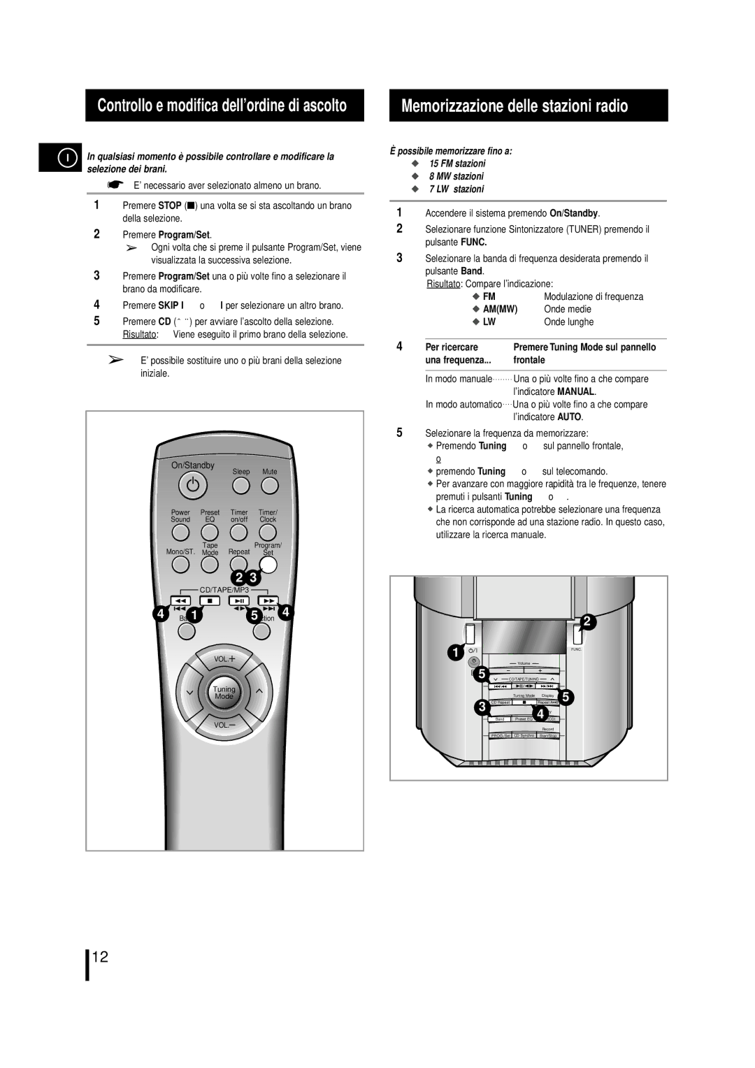 Samsung MM-L7, MML7RH/ELS manual Memorizzazione delle stazioni radio 