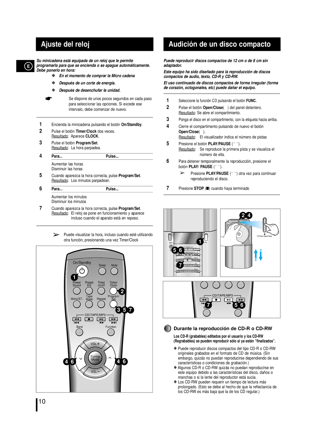 Samsung MM-L7, MML7RH/ELS manual Ajuste del reloj, Para...Pulse 