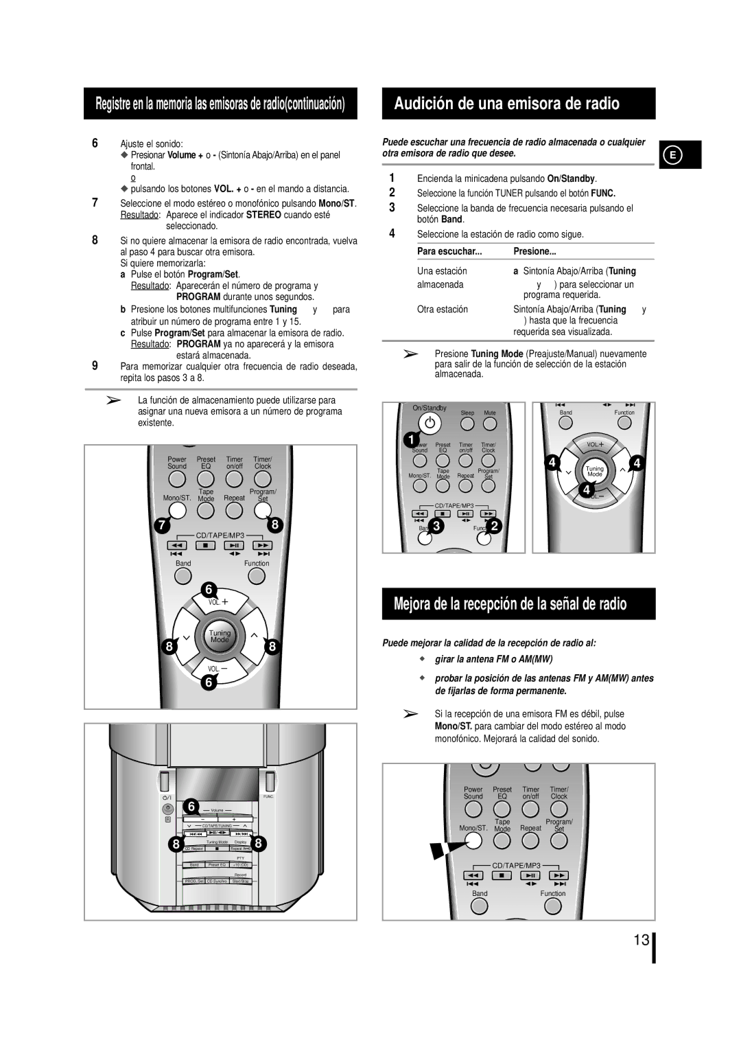 Samsung MML7RH/ELS, MM-L7 manual Audició n de una emisora de radio, Mejora de la recepció n de la señ al de radio 