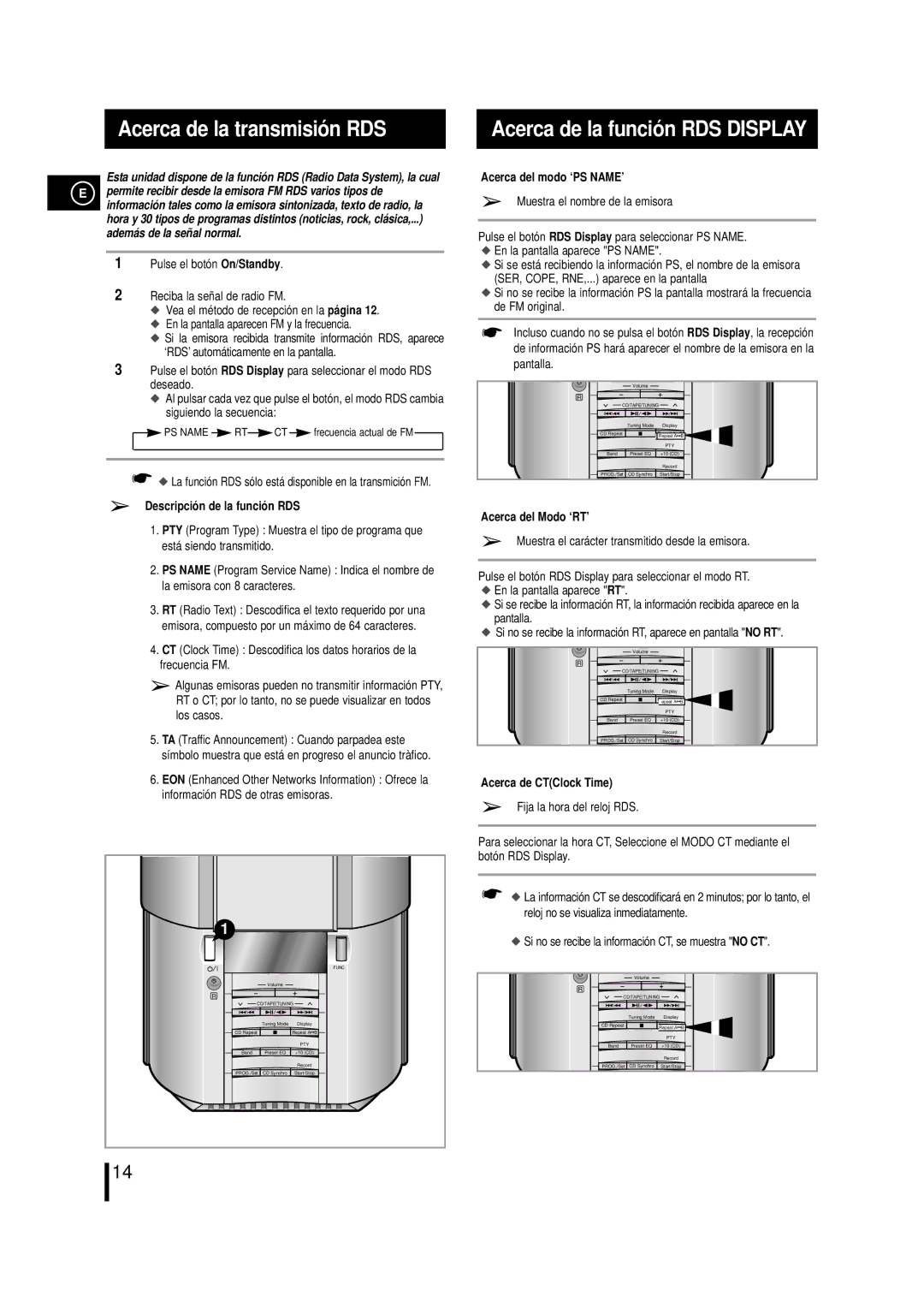 Samsung MM-L7, MML7RH/ELS manual Acerca de la transmisió n RDS, Acerca de la funció n RDS Display 