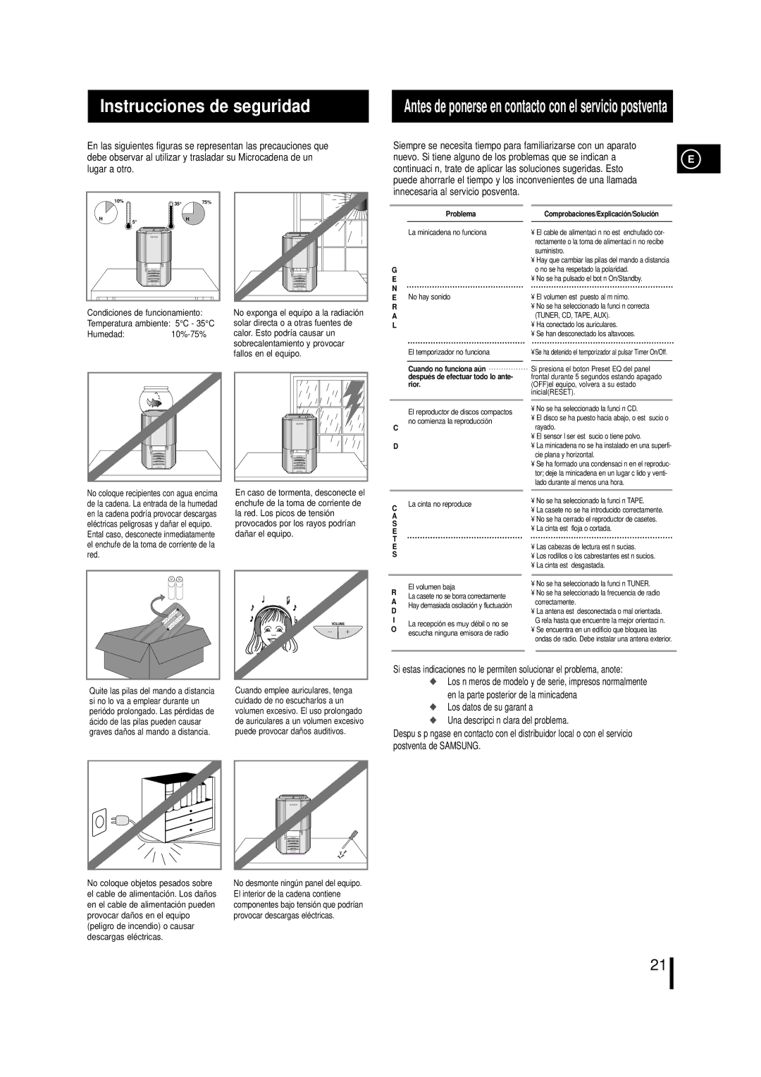 Samsung MML7RH/ELS, MM-L7 manual Instrucciones de seguridad, Los datos de su garantía Una descripción clara del problema 