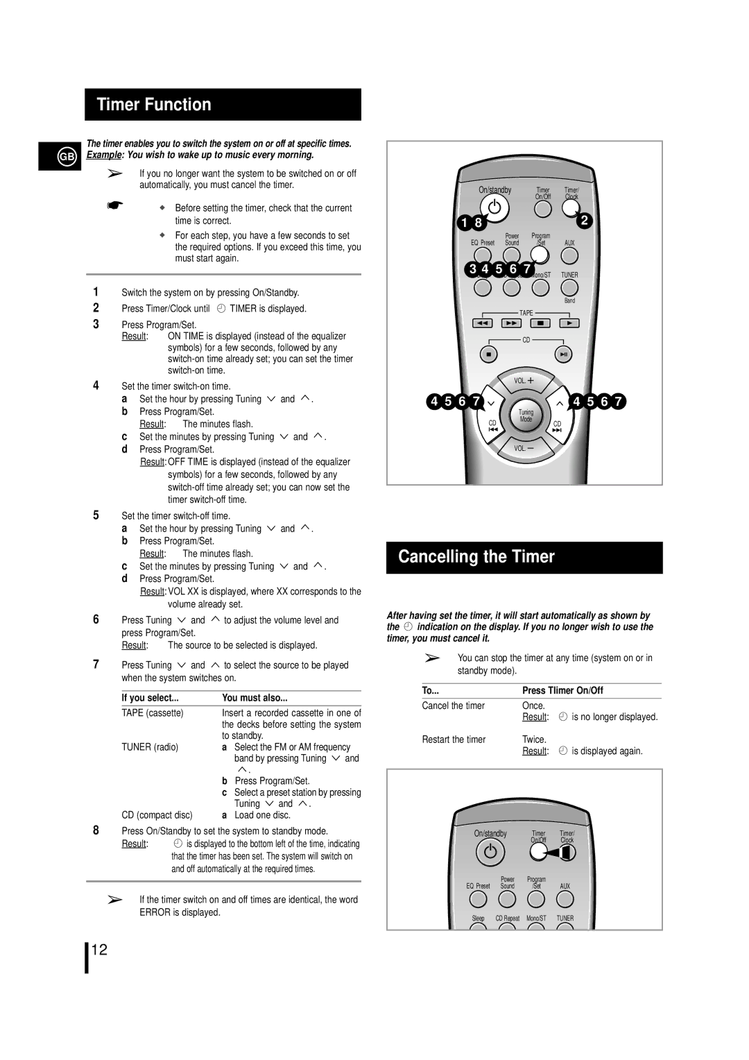 Samsung MM-N4, MMN4RH/ELS, MMN4GQH/XFO manual Timer Function, Cancelling the Timer, If you select, Press TIimer On/Off 