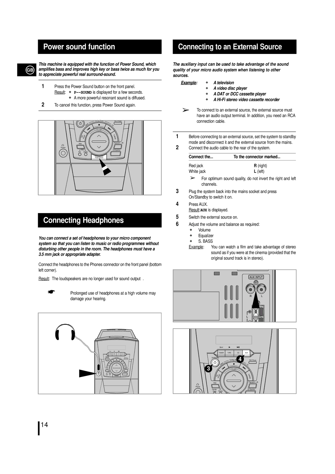 Samsung MMN4GQH/XFO, MM-N4 manual Power sound function, Connecting Headphones, To appreciate powerful real surround-sound 