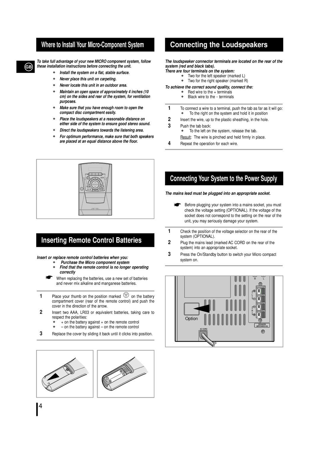 Samsung MMN4RH/ELS, MM-N4, MMN4GQH/XFO manual Connecting the Loudspeakers, To achieve the correct sound quality, connect 