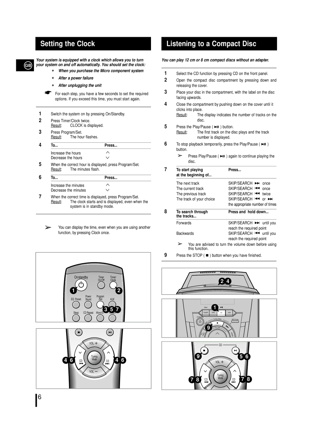 Samsung MM-N4, MMN4RH/ELS Setting the Clock Listening to a Compact Disc, After a power failure After unplugging the unit 