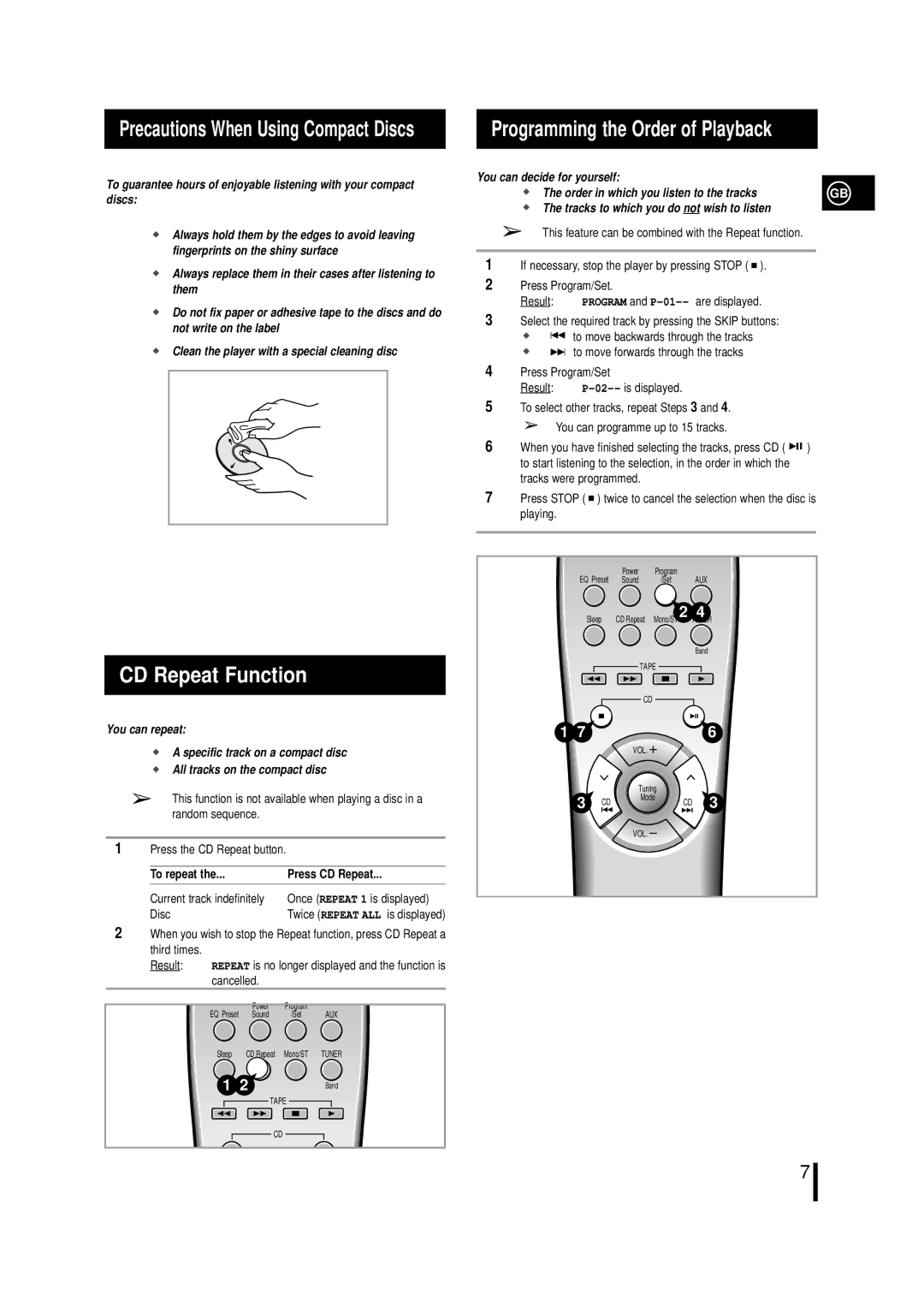 Samsung MMN4RH/ELS, MM-N4, MMN4GQH/XFO manual CD Repeat Function, To repeat Press CD Repeat, Current track indefinitely 