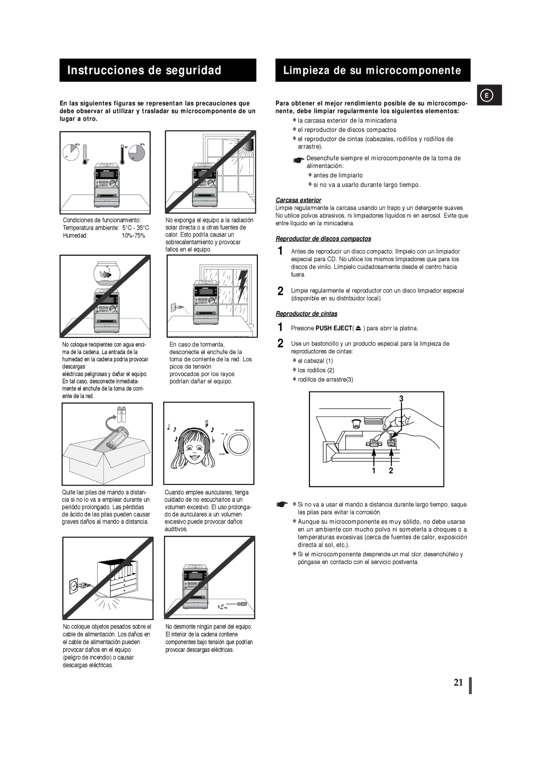 Samsung MM-T5R/ELS, MM-T5T/XSG manual Instrucciones de seguridad, Limpieza de su microcomponente 