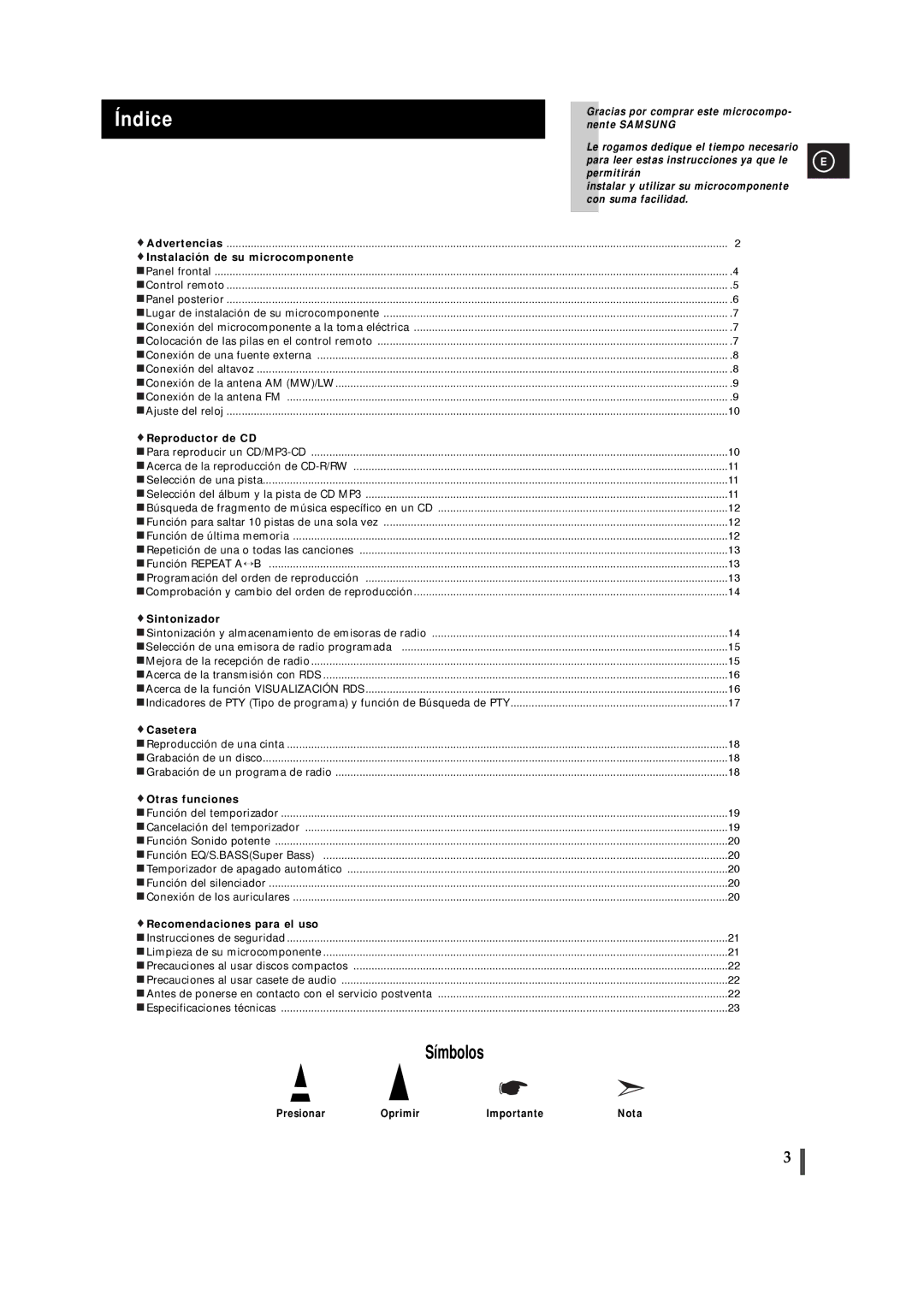 Samsung MM-T5R/ELS manual Instalación de su microcomponente, Reproductor de CD, Sintonizador, Casetera, Otras funciones 