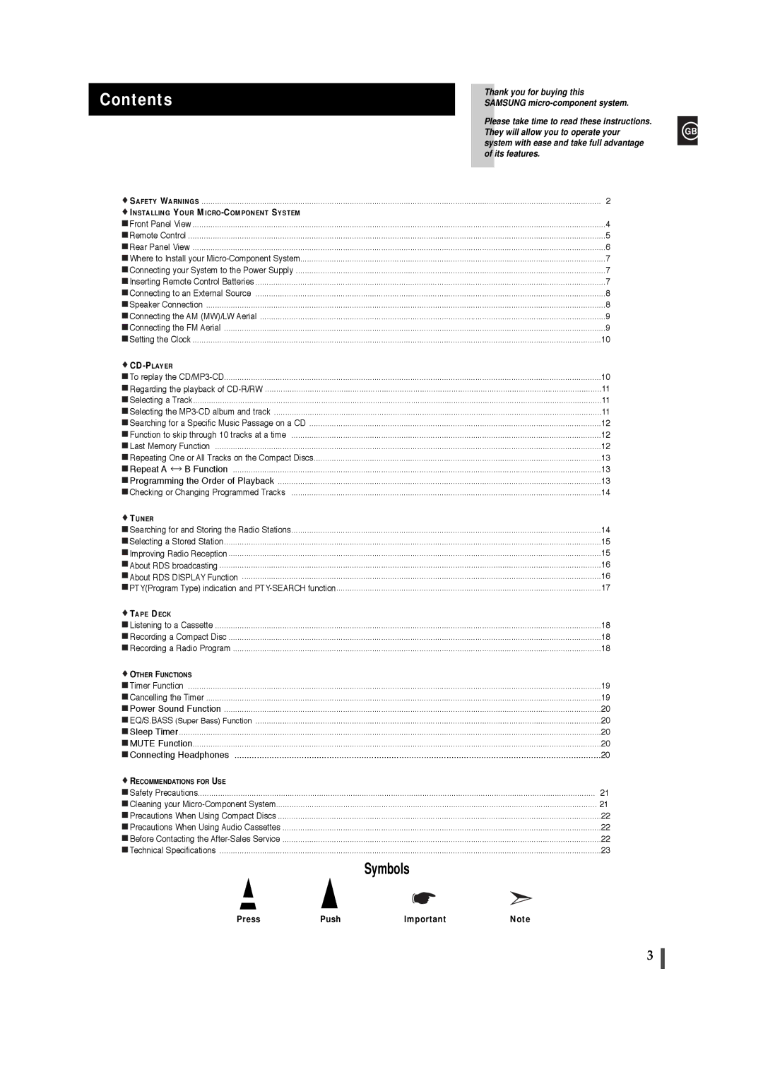 Samsung MM-T5R/ELS, MM-T5T/XSG manual Contents 