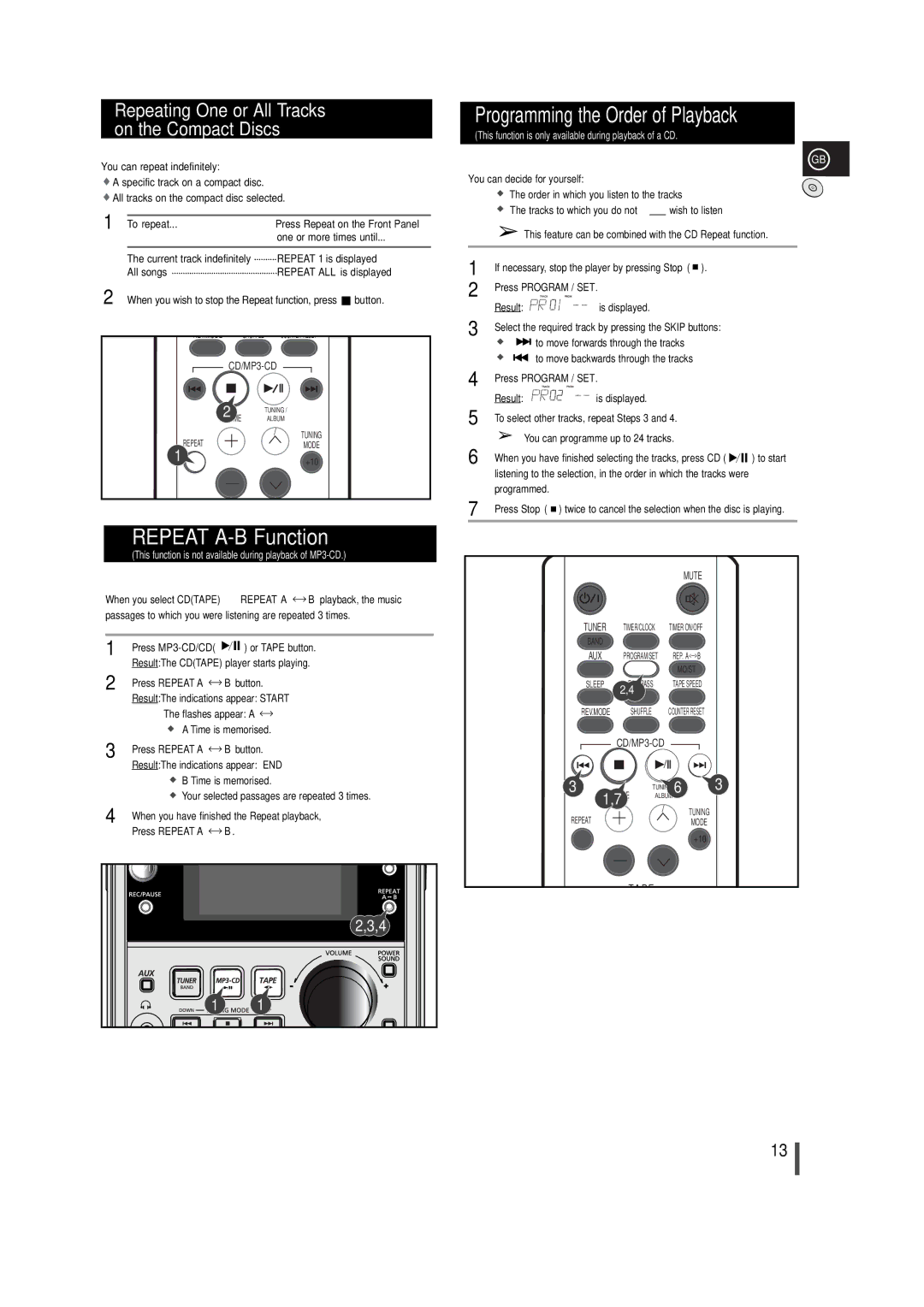 Samsung MM-T5R/ELS, MM-T5T/XSG manual Repeat A-B Function, Repeating One or All Tracks on the Compact Discs 