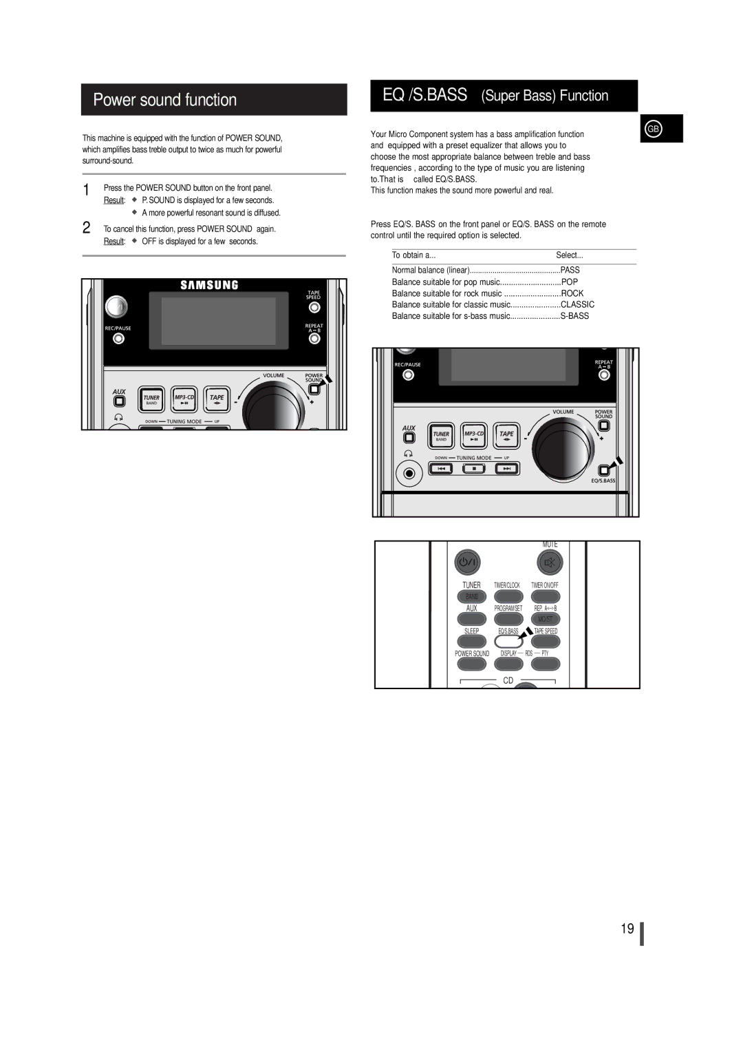 Samsung MM-T5R/ELS, MM-T5T/XSG manual Power sound function, More powerful resonant sound is diffused, To obtain a Select 