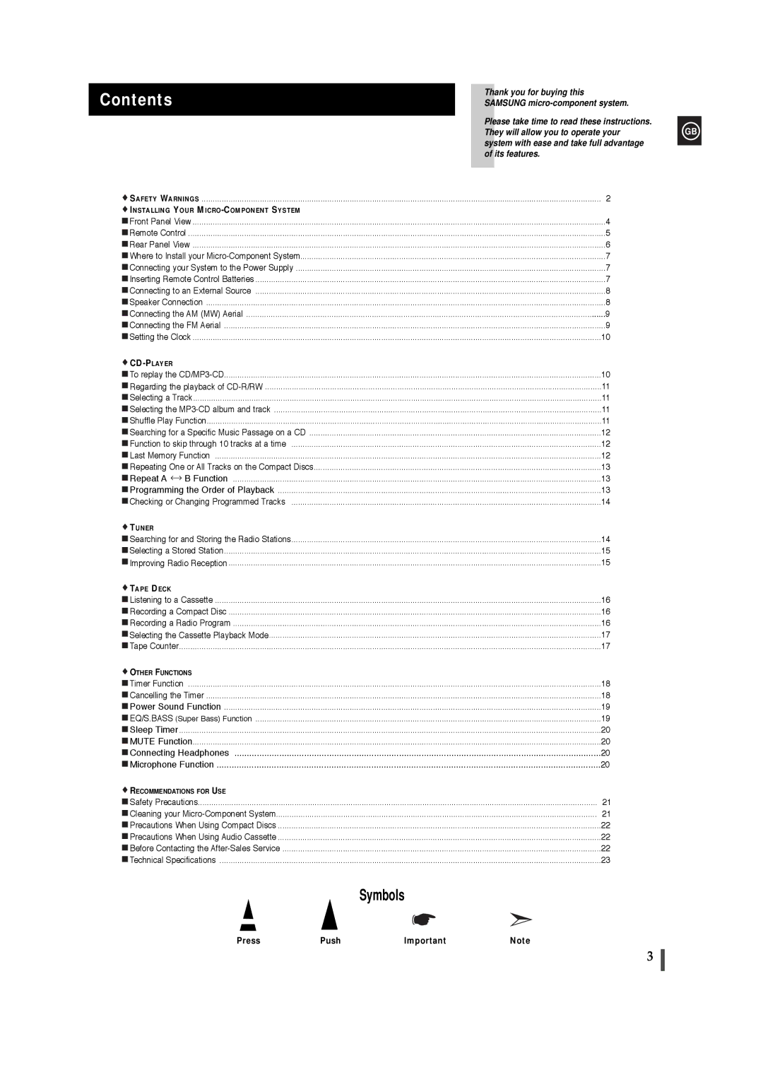 Samsung MM-T5R/ELS, MM-T5T/XSG manual Contents 