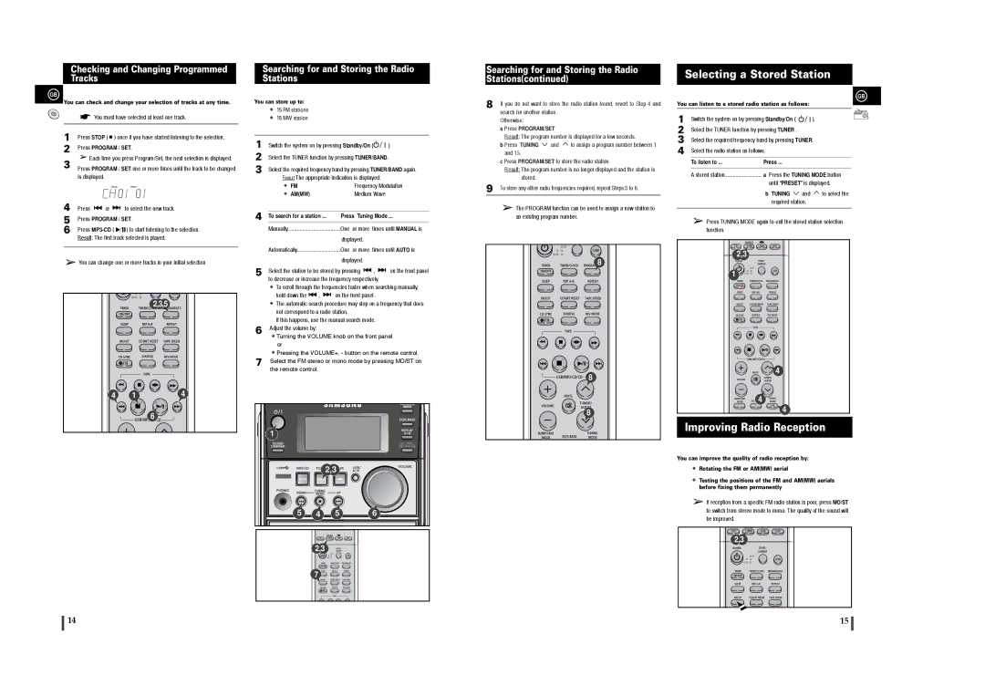 Samsung MM-T6 instruction manual Selecting a Stored Station, Improving Radio Reception, Press PROGRAM/SET 