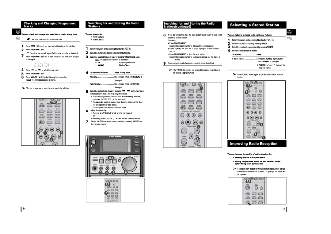 Samsung MM-T6 instruction manual Selecting a Stored Station, Improving Radio Reception 