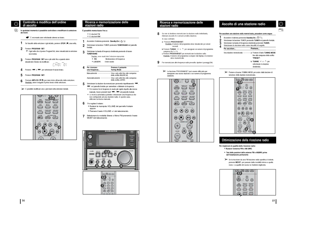 Samsung MM-T6R/ELS manual Ascolto di una stazione radio, Ottimizzazione della ricezione radio, Tuner/Band 